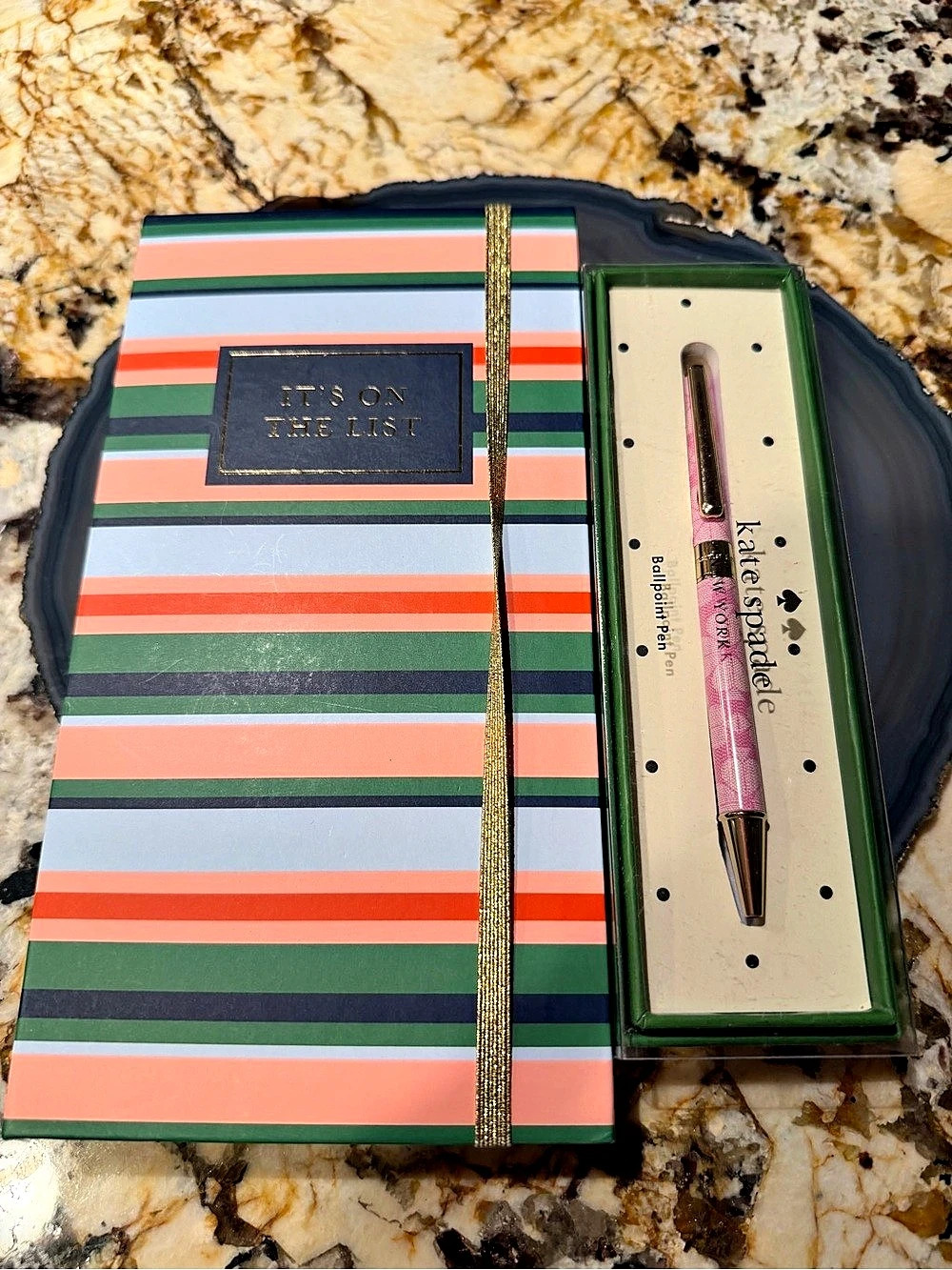kate spade New Striped Notebook & Ballpoint Pen Set in Green & Pink